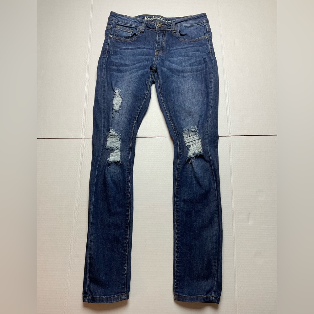 Machine Pour Neuf Mode Junior 5 low rise stretch distressed destroyed blue jeans